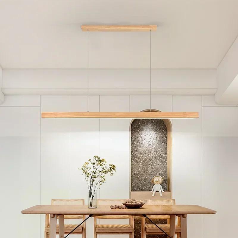 Modern LED Pendant Light Wood Long Strip dining table lamp Chandelier For dining room kitchen lighting fixture Hanging Light