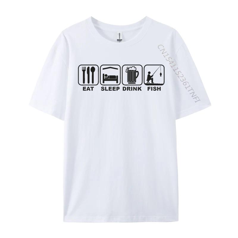 Tops Tees T-Shirt Eat Sleep Fish Repeat T-shirt Combed Cotton Crewneck  Tshirts Fitness Tight Prevailing