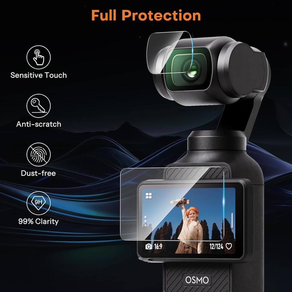 OMOTON 2+2 Pack Screen Protector for DJI Osmo Pocket 3, Tempered Glass Screen Protector with Easy Installation Tray for DJI Osmo Pocket 3