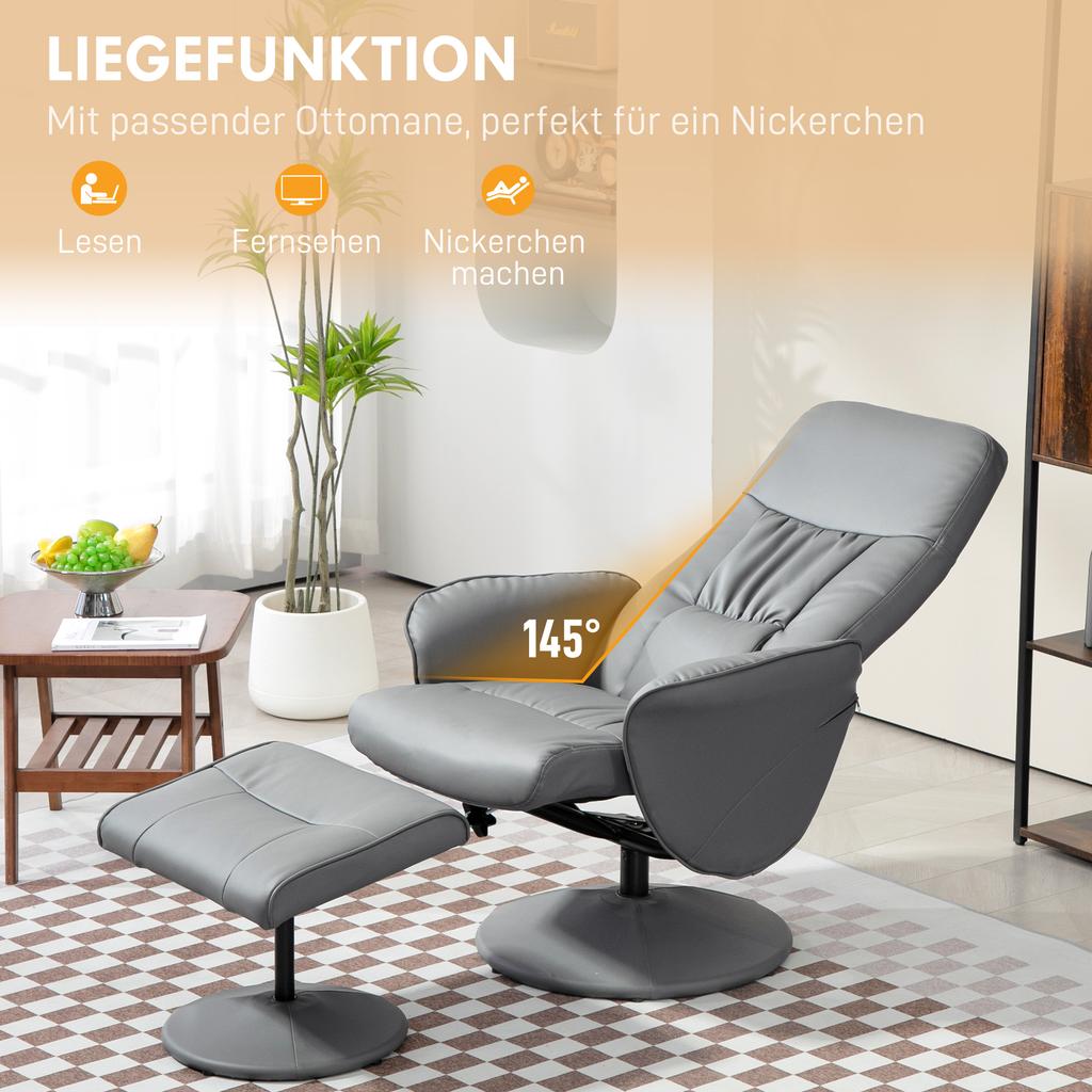2-teiliges Sesselset Sessel mit Hocker Liegesessel mit Hocker, Höhenverstellbar, Verstellbare Rückenlehne, Hellgrau