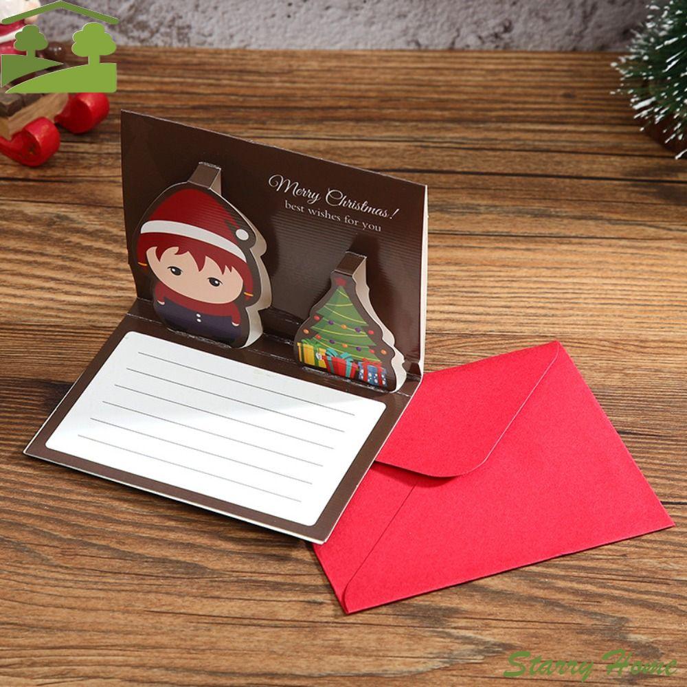 Christmas Tree Merry Christmas 3D Cards Thank You Handwriting Christmas Pop-Up Cards Folding Blessing New Year Greeting Cards