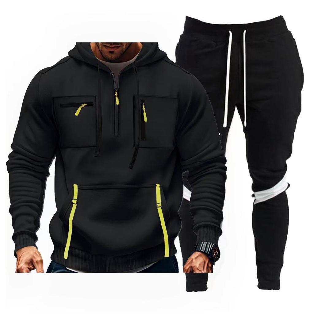Men'S Hoodie Multi Pocket Hooded Long Sleeved Casual Sports Two-Piece Set