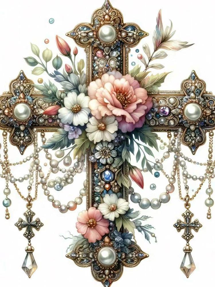 5DDIY Diamond Painting Colorful Cross Butterfly Jewelry Cross Embroidery Set  with Diamond Embroidery Flower Home Decoration