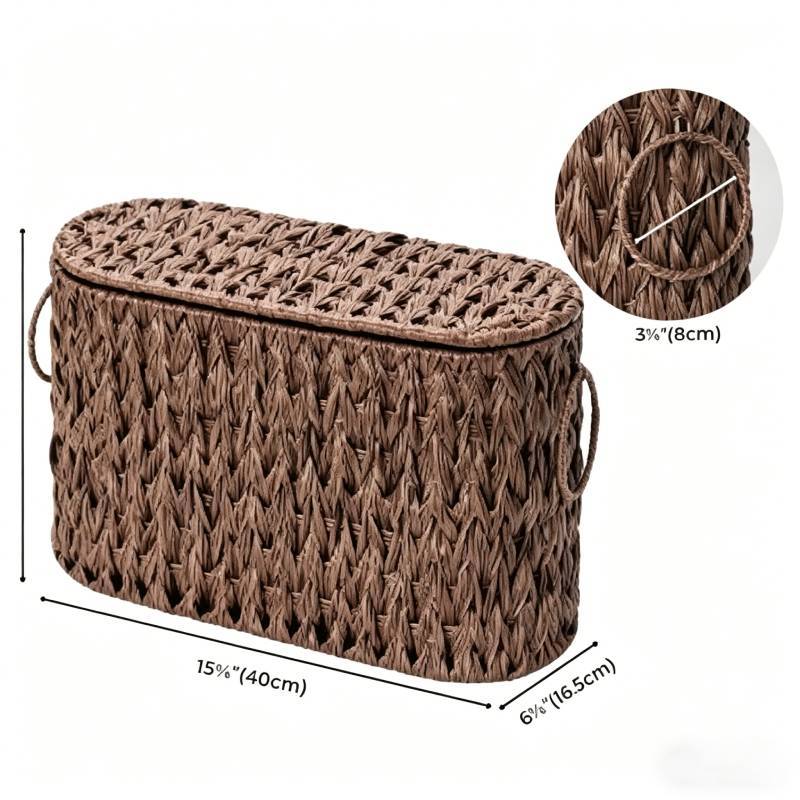 Modern Simple Wicker Storage Basket With Lid For Living Room Organization Brown
