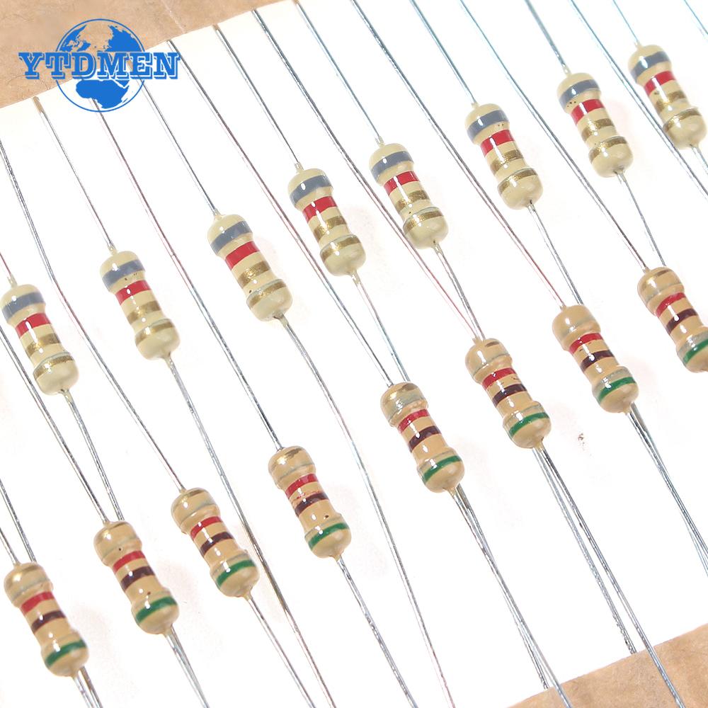 1000pcs Carbon Film Resistors 1/4W 5% 1.8K 2.2K 4.7K 5.1K 51K 75K 120K Ohm Resistance 2.2R-2.2M 0.25W Resistor Assorted Set Kit