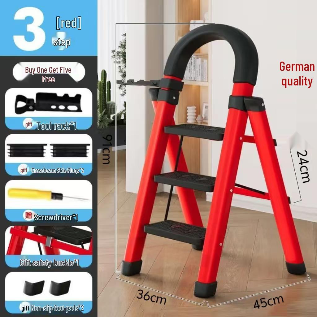 Multi-Functional Carbon Steel Folding A-Frame Telescopic Step Ladder for Indoor Use