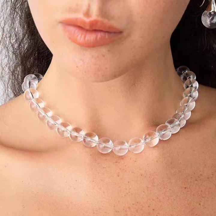 Korean Minimalist Black Agate Beaded Necklace with Freshwater Pearl Clavicle Chain for Women