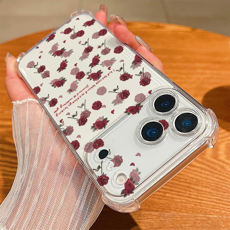 Pink Peony Floral Pattern Case For iPhone 17 Pro Max Coque iPhone 16 15 14 13 Pro Max 11 Shockproof Clear Soft Silicone Cover