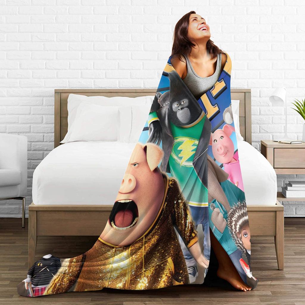 Soft Warm Blankets Airplane Travel Sing 2 Movie All Characters Throw Blanket Bedspread For Living Room Funny Sofa Bed Cover