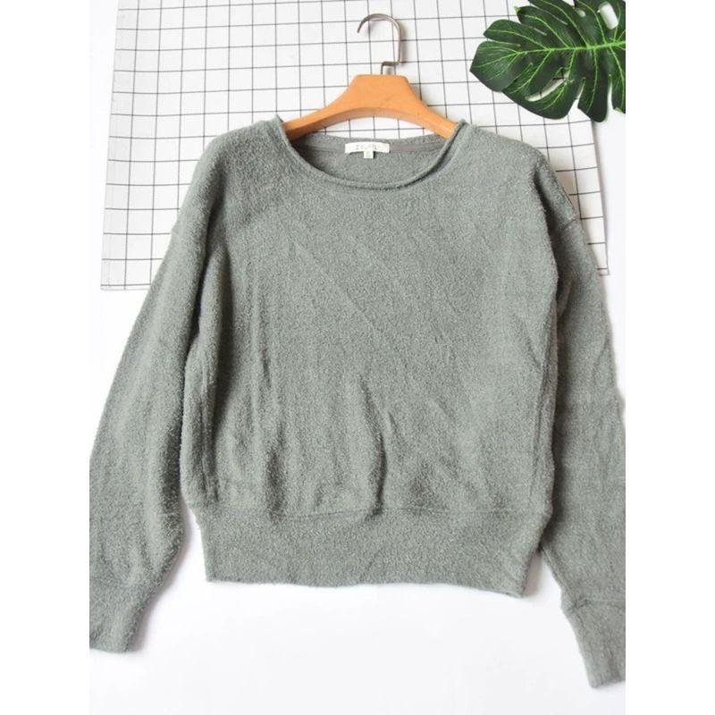 Export Fall and Winter New Arrival Women's Smooth Feather Yarn Round Neck Knitwear Short Sweater Loose Casual Pajamas Tops