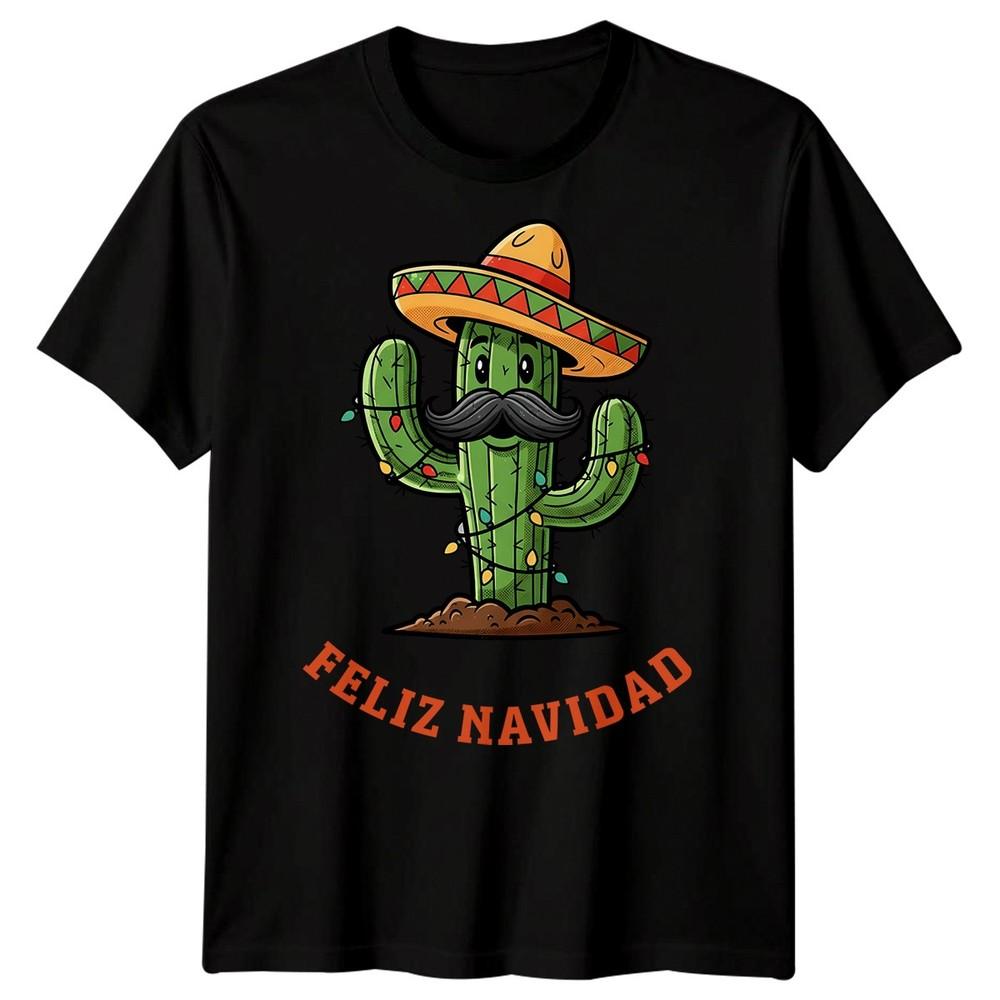 Cactus Feliz Navidad Christmas Holidays Unisexs TShirt Festive Sombrero Tee