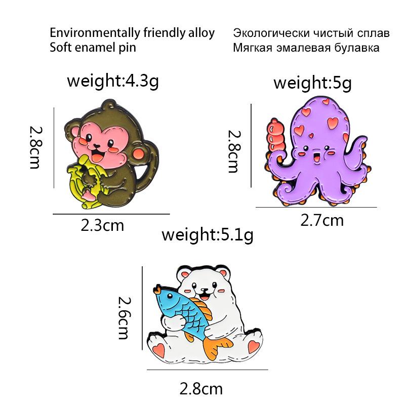 Animal-Themed Brooch: Monkeys with Bananas, Cats with Fish, Octopuses with Candied Hawthorns