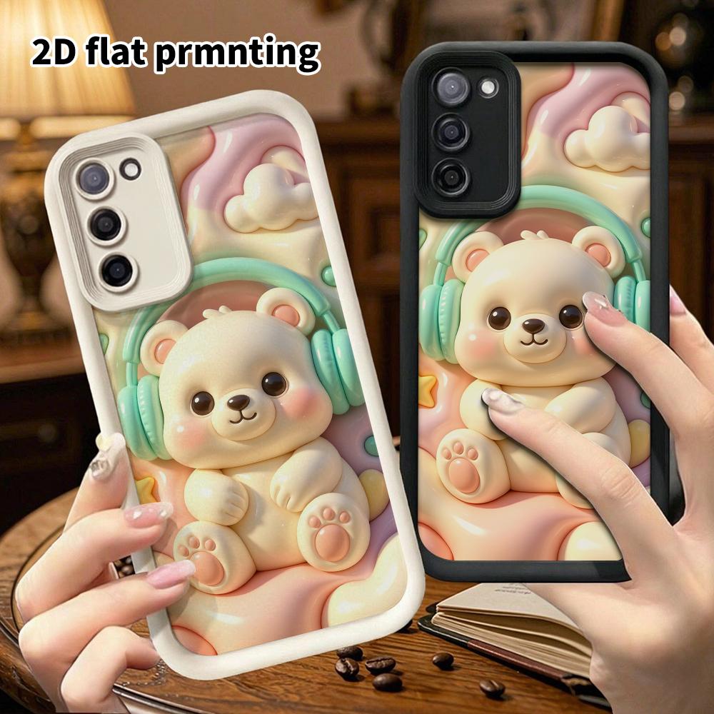 Phone Case: 2D flat, suitable for Samsung Galaxy A34 A35 M05 M06 S20 S22 S21 FE Plus 5G protective cases, comes with a little white bear wearing headp
