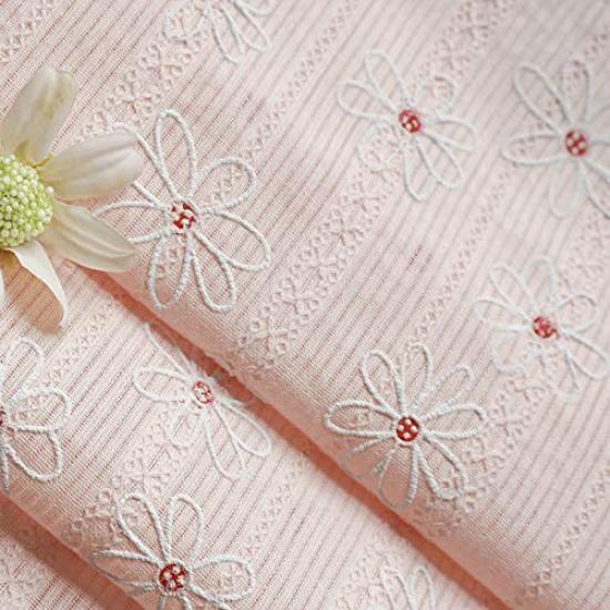 IRIZ Daisy Embroidered Jacquard Cotton Fabric, Precut 140 Cm Width × 95 Cm Length, Pink