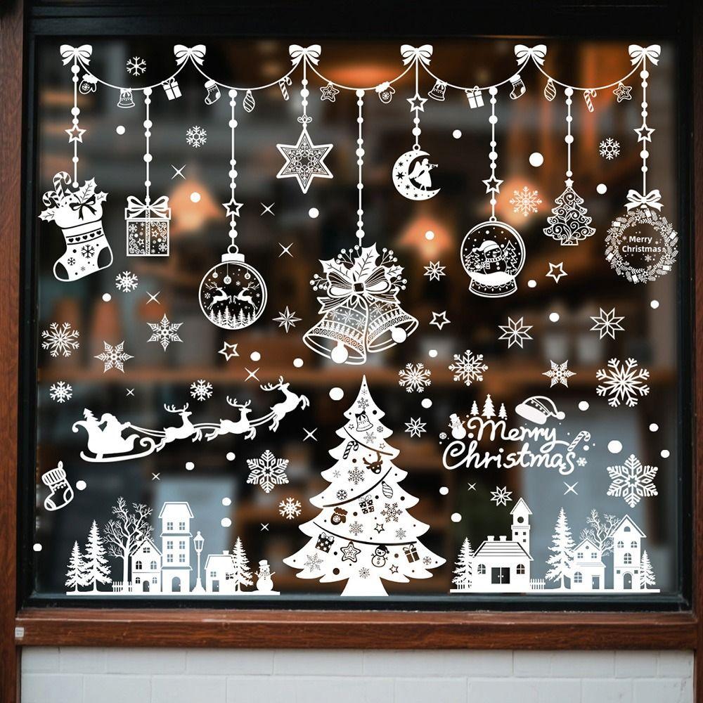 9PCS/Set Electrostatic Cartoon Santa Glass Decals Decorative Static Sticker  Home Decoration