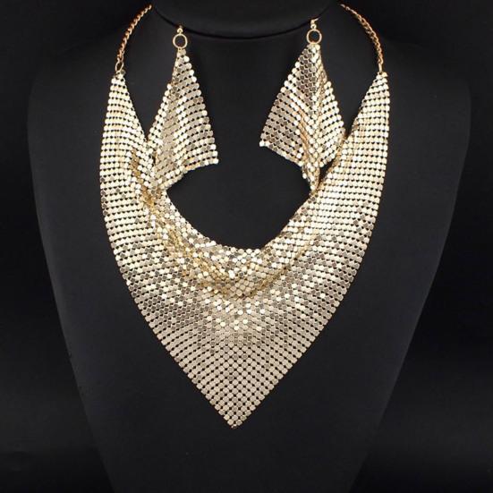 2Pcs/Set Women Necklace Earrings Set Leopard Print Sparkling Sequins Necklace Hook Earrings Set Jewelry Gift