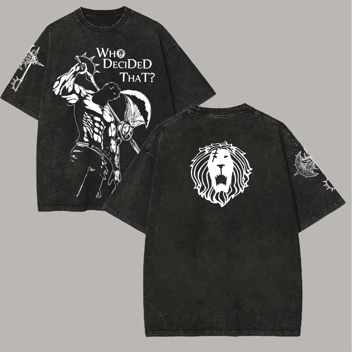 Pretty Girl Clothing 2026 Zomer Japanse Anime Vintage Gewassen T-shirt The Seven Deadly Sins Escanor Grafische Print Unisex Losse Harajuku Y2K Shirt XXXL