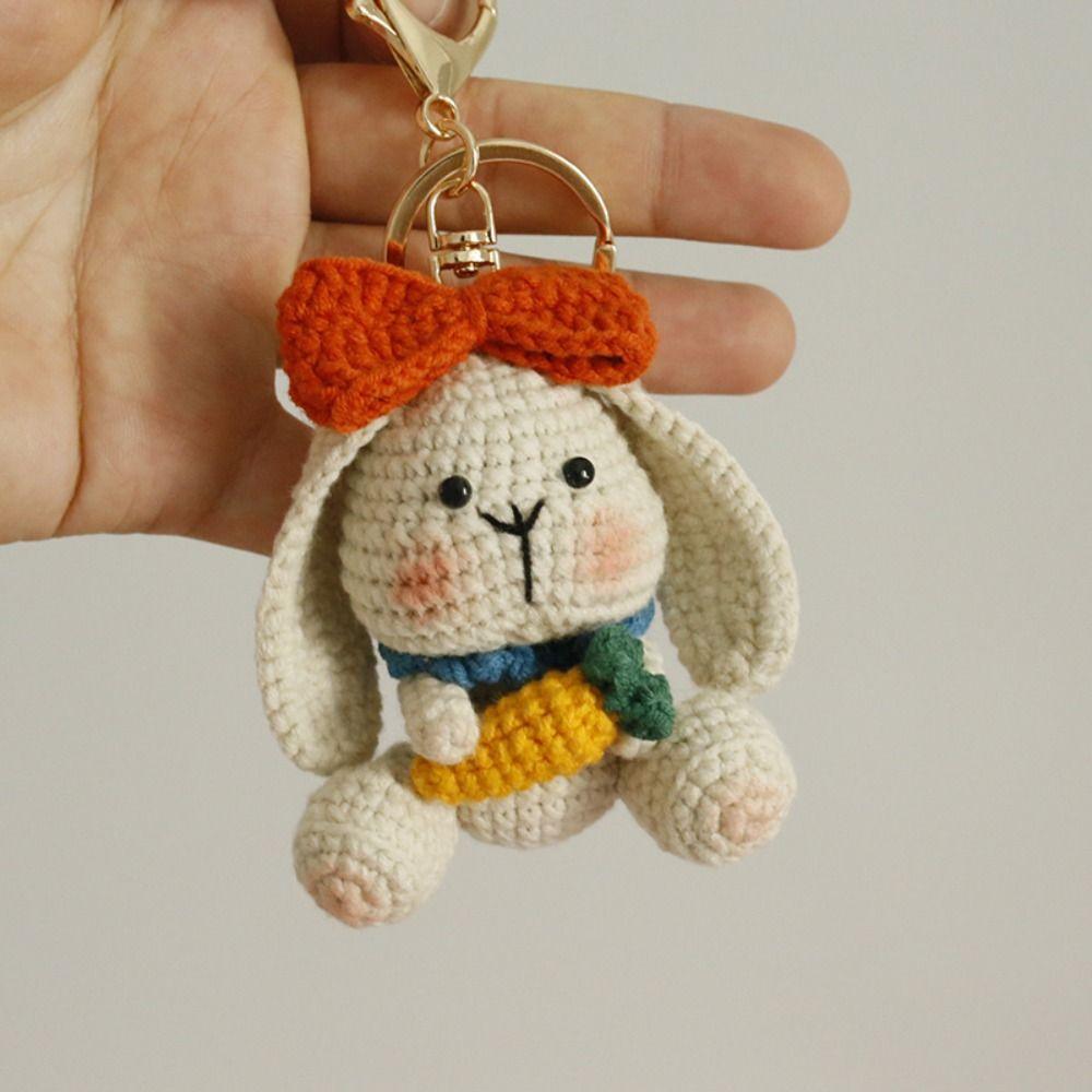 Handmaking Bunny Keyrings Knitting Rabbit Doll Pendant Creative Crochet Keyrings  Backpack
