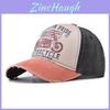Unisex Katoenen Gewassen Baseballpet Ronde Top Gebogen Rand Outdoor Denim Hoed Vintage Motorfiets Print