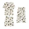 Summer cool air-conditioned room pajamas women's summer round neck short-sleeved cropped pants three-piece set high-end loungewear