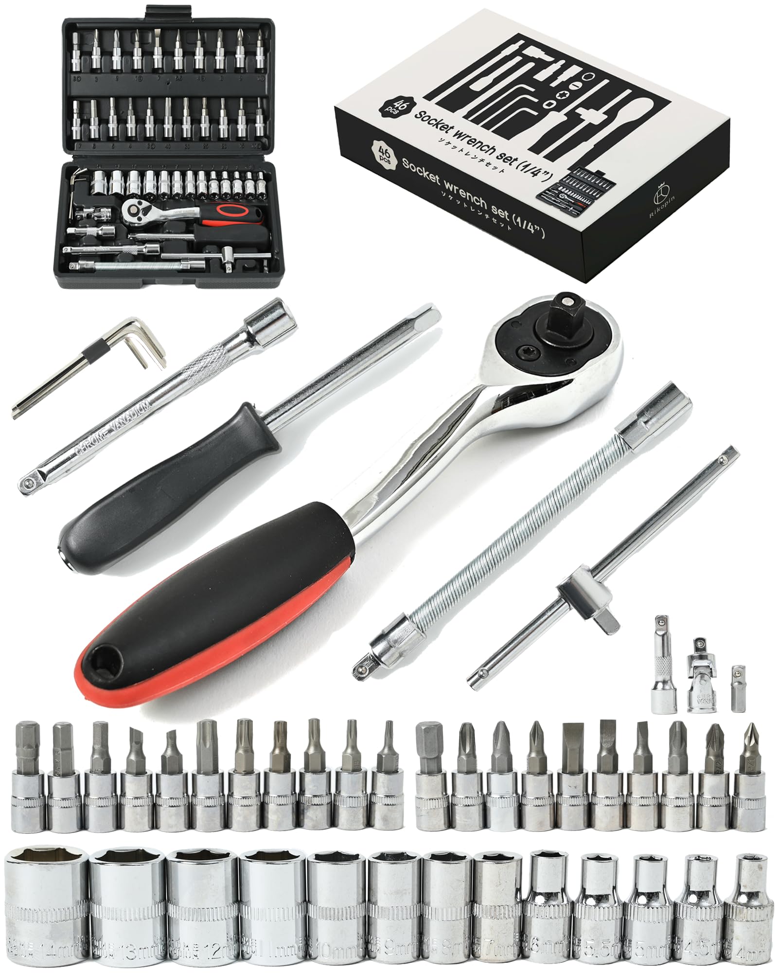 

GEARMAN Socket Wrench 72 Car Ratchet 46 Quick Release Ratchet Handle Tool Set, 6.35mm (1/4 inch) Drive, Gears, Wrench, Sleeve, Wrench, Sockets, чёрный