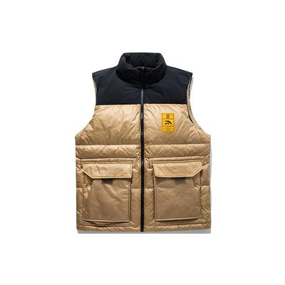 Color Block Stand Collar Zipper Down Vest Unisex Vests Papaya 152148926-1