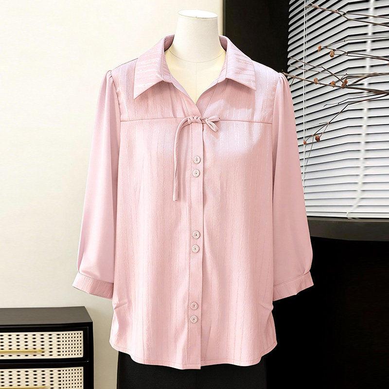 

2026 Fashion: New Chinese Style Chiffon Blouse for Moms - Mid-Sleeve Loose Fit for Middle-Aged & Elderly Women 2XL (recommended for 140-160 jin) рожевий