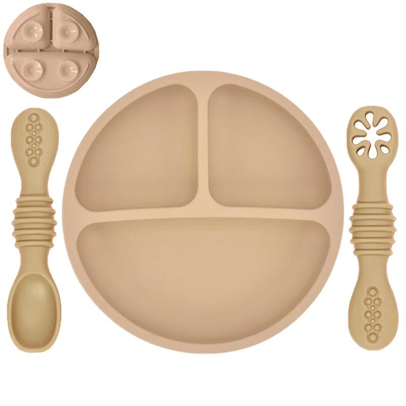 3P silikon baby mat tallerkensett for småbarn Trening for å spise Barn sugedelt tallerken Lære risskje Barn servise