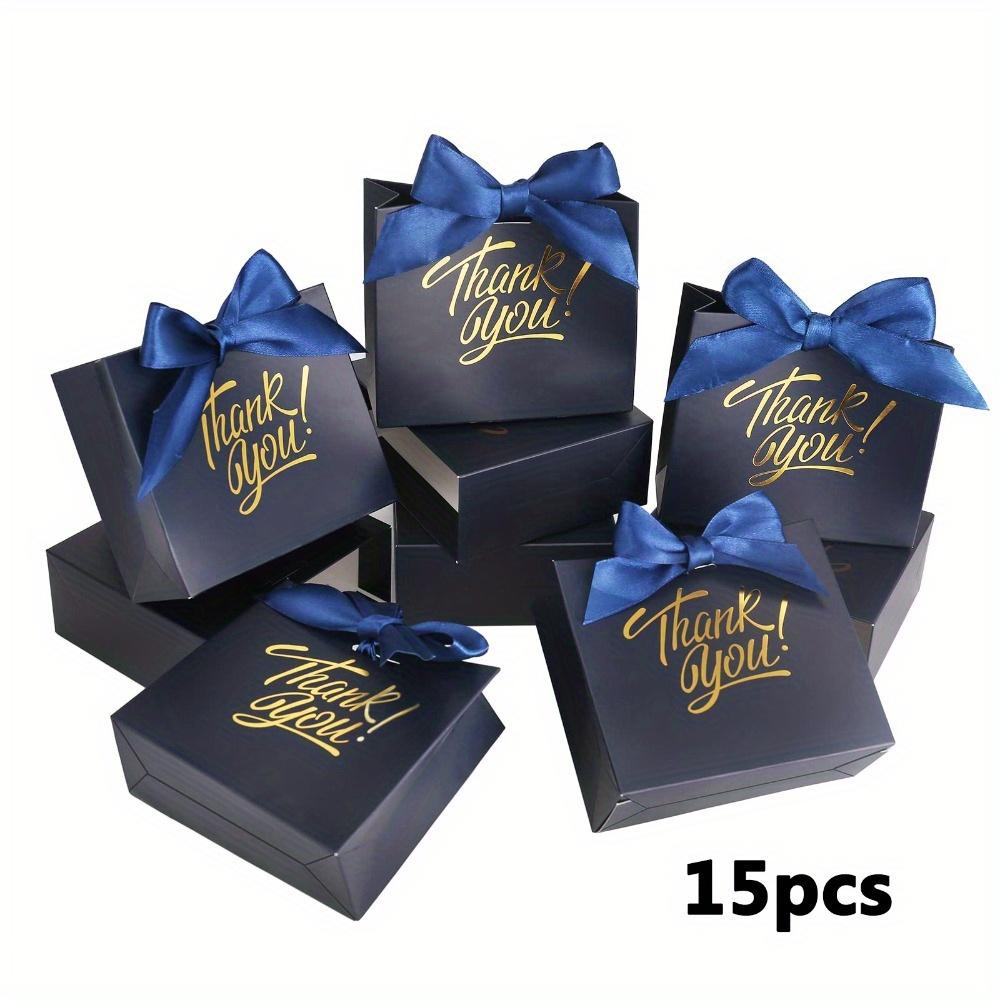 

15 шт. синих маленьких подарочных пакетов «Спасибо», элегантные мини-подарочные коробки, небольшие коробки для угощений с синей лентой-бантом, пакеты для конфет, свадебные сувениры для гостей, подарочная коробка 15pcs синий