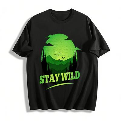 Stay Wild Outdoor Mountain Forest Graphic Casual Tee Pure Cotton T-shirt