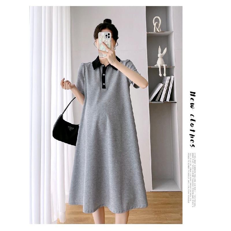 Maternity dress summer short-sleeve polo dress with turn-down collar short-sleeve maternity dress