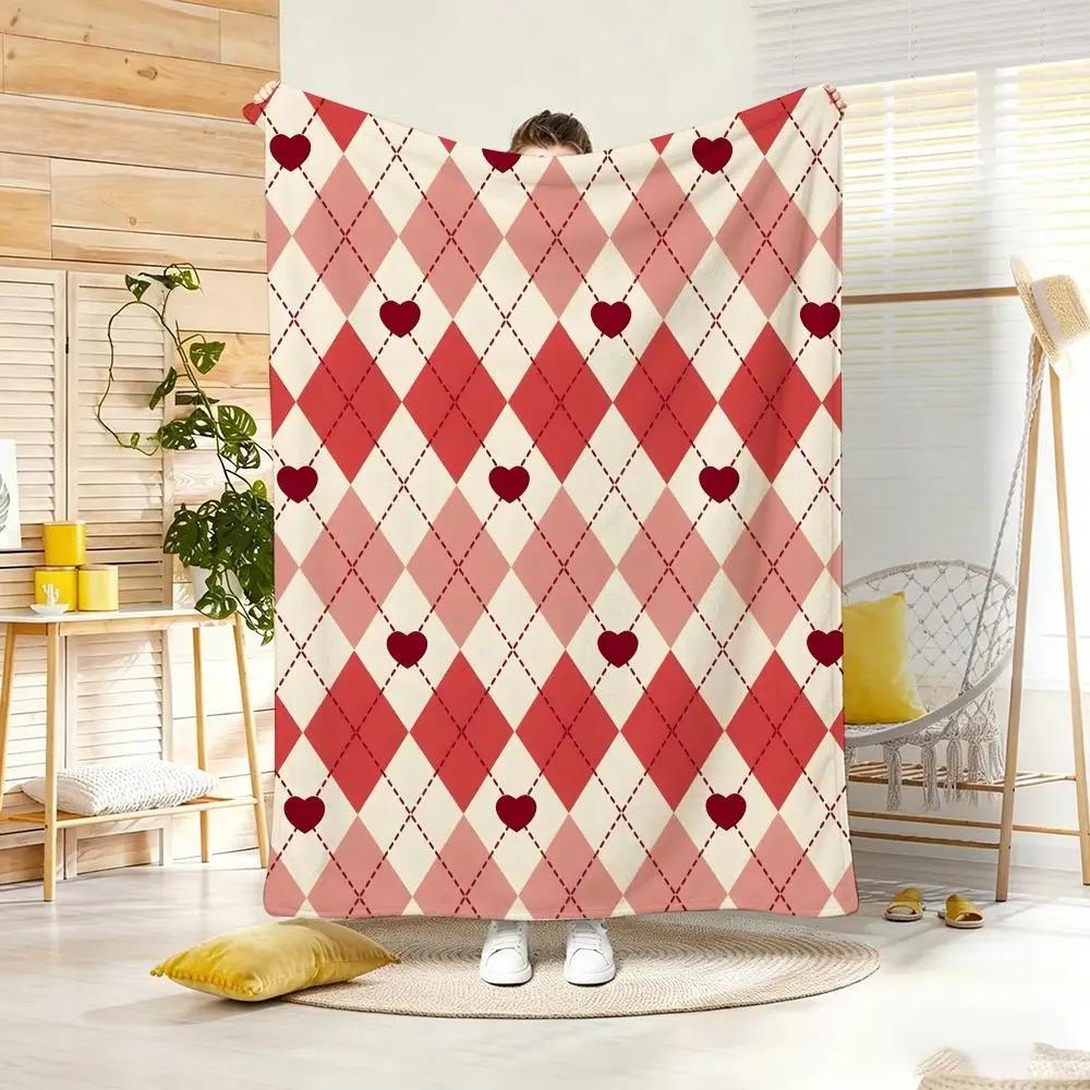 Y2K Heart Check Throw Lightweight Flannel Blanket Soft Skin-Friendly For Summer Cooling