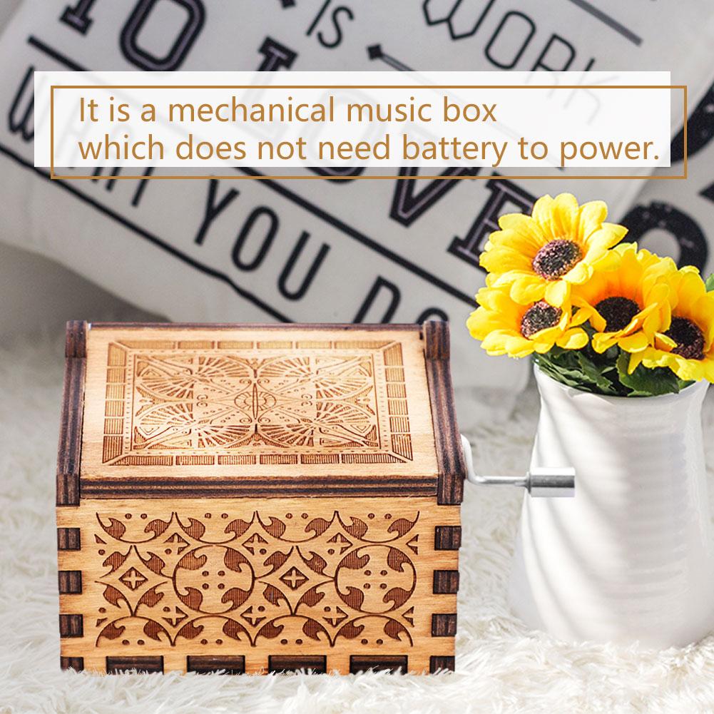 1pc Wooden Hand Crank Music Box Mechanical Classic Craft Birthday Gift