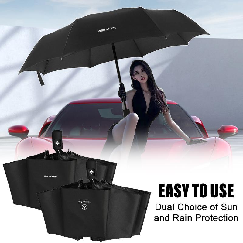 1Pcs Car Portable Folding Automatic Three Folding Umbrella Sunshade For Mercedes-Benz AMG W247 W176 W177 W207 W203 W204 GLA GLC X253 GLK GLA Class