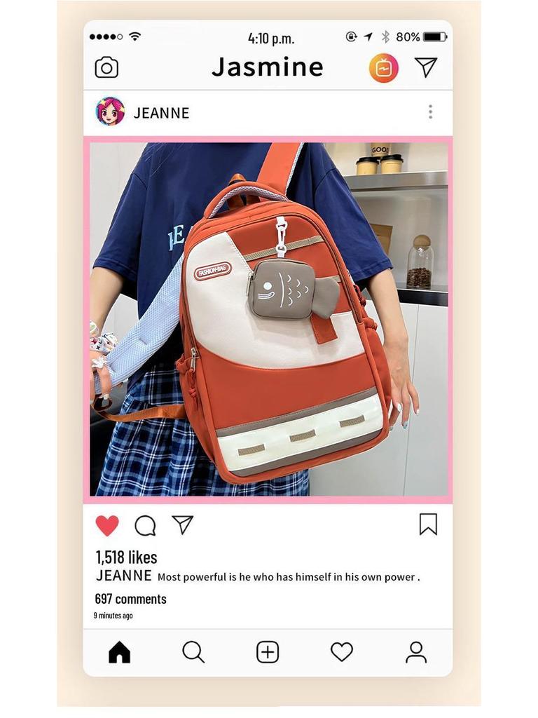 Large Capacity Color Block Student Backpack with Small Fish Pocket - Wear-Resistant Casual Design