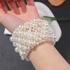White Women Bracelet Elastic Wide Bangle Minority Pearls Bracelet  Ladies