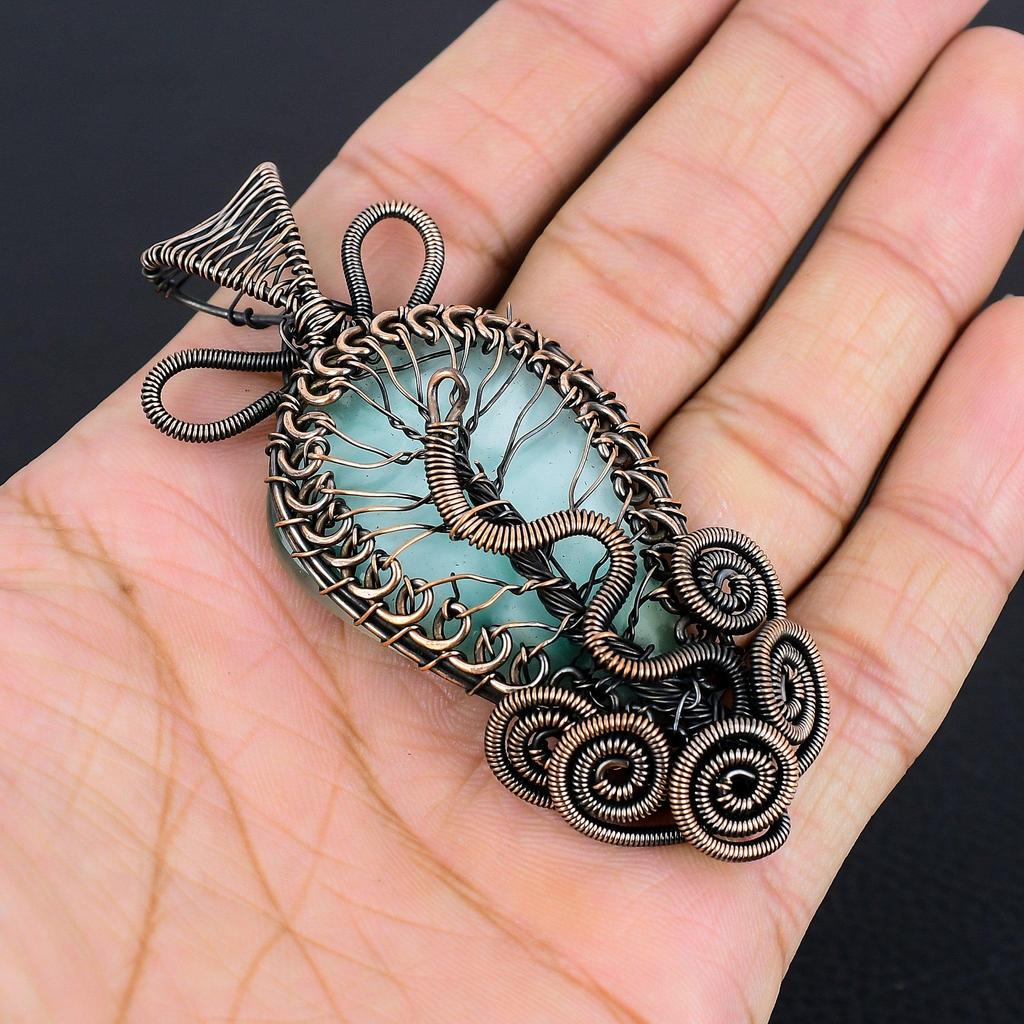 Hemimorphite Pendant, 999 Copper Wire Wrapped Gemstone Jewelry, Handmade Pendant, For Thanksgiving