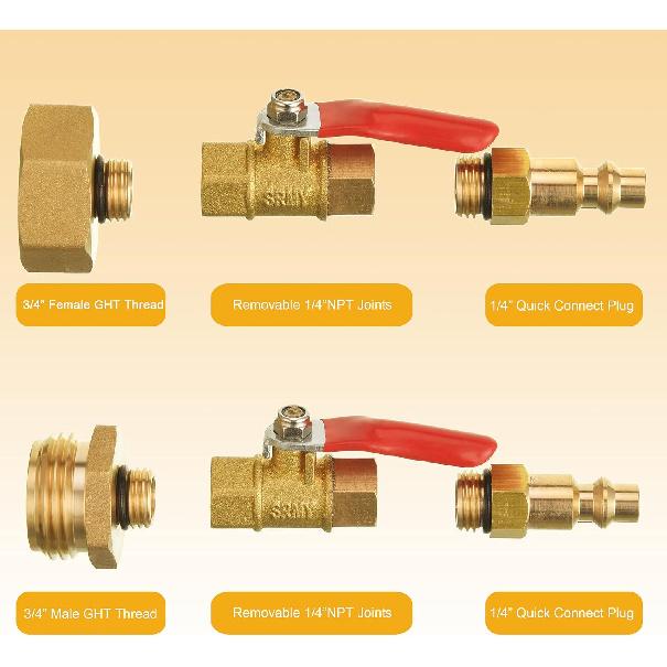 M MINGLE RV Winterize Blowout Adapter Kit 4 PCS With 1/4" Quick Connect Plug And 3/4" Garden Water Hose Threading, Winterize Quick Adapter With Ball
