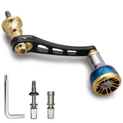 HEIGHTEN 55-60mm Adjustable Reel Handle with New 24.5mm Handle Knob for Daiwa and Shimano Spinning Reels, Engine Series (Black & Gold) (973)