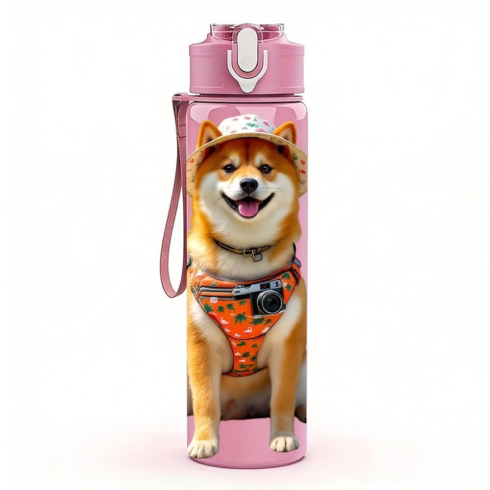 1PC Shiba Inu Dog Print 750ml Color Plastic Sports Water Bottle Leakproof Flip Straw Lid Suitable for Sports Office Home Use