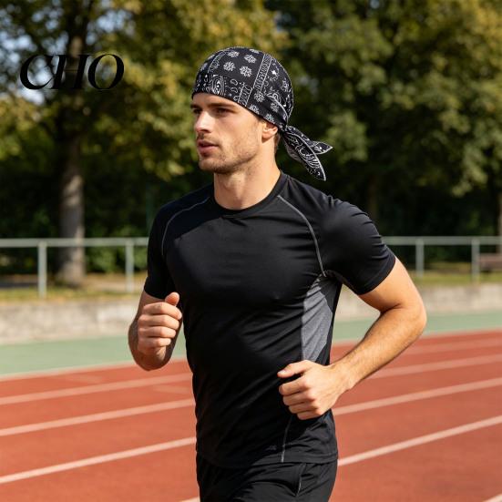Hiking Headband Paisley Cooling Headscarf Cap Set, Sweat Wicking Adjustable Elastic Strap Bandana Straps Fit Breathable Hand Washable Headwrap Hat