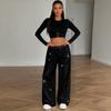 Sequin Pants Women Stretchy High Waist Wide Leg Pant Casual Loose Glitter Trousers Bling Party Clubwear