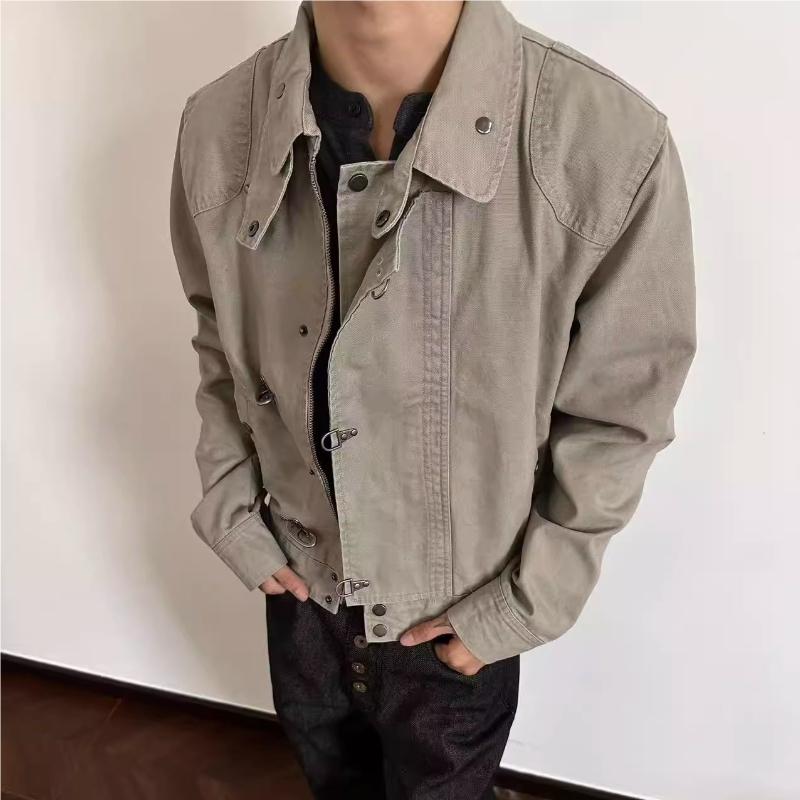 DRIPX Harajuku Giacca da Uomo con Collo a Revers Cappotto Corto Stile Retrò Americano Workwear Autunno Streetwear Casual Vestibilità Larga Moda Capospalla
