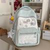 Schoolbag peach powder spell white stars embroidery soft girl schoolbag two-dimensional DIY transparent window design atmosphere sweet backpack