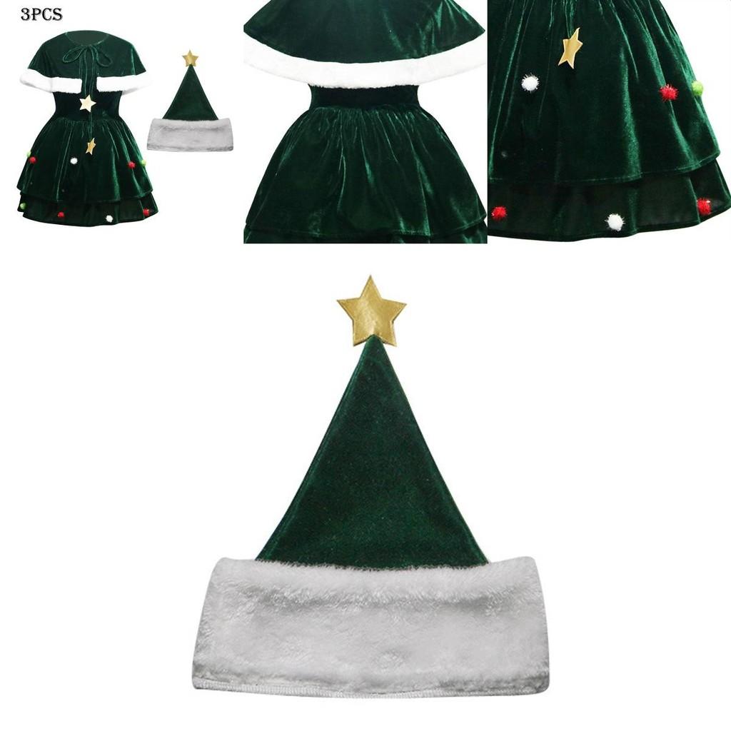 Gorgeous Women Christmas Tree Cosplay Costume Plus Size Xmas Dress Cloak Hat Party
