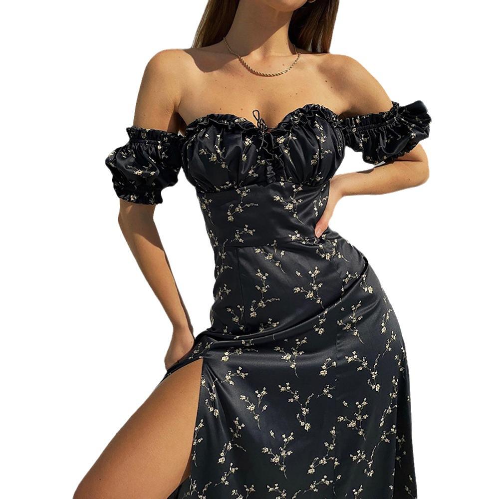 Women's Summer Sexy Elegant Slit Fashion One Shoulder Floral Dress