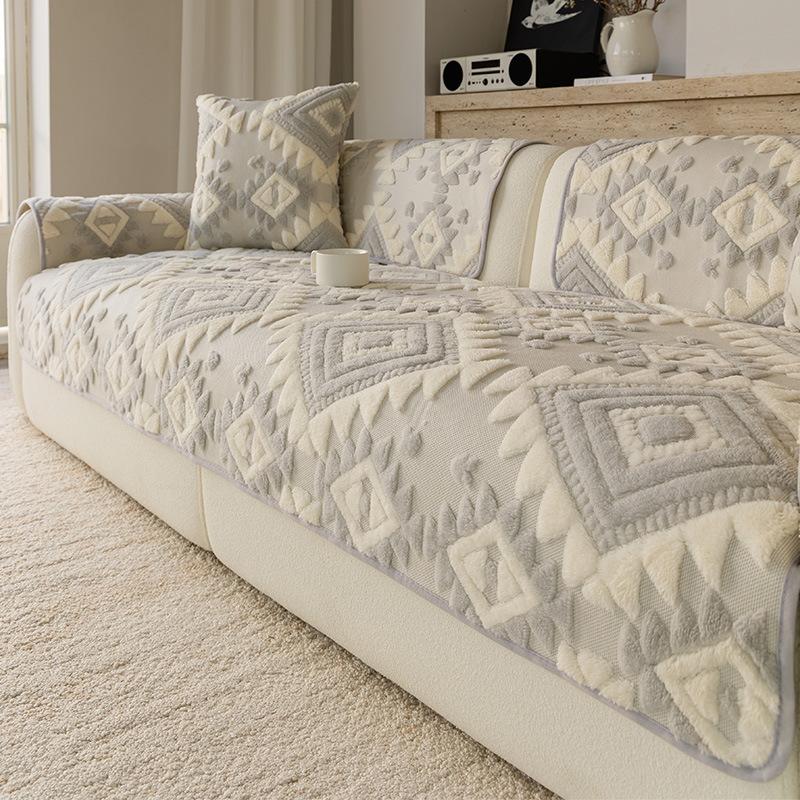 

Fixed Anti Slip One-piece Sofa Cushion Soft and Breathable Autumn and Winter Sofa Cover Cloth Bohemian Style Machine Washable 70x70cm світло-сірий колір