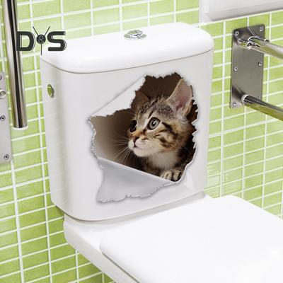 Katzen-Toilettenaufkleber mit kaputtem Loch, wasserdicht, entfernbar, selbstklebend, PVC, Wandkunst für Wohnzimmer und Badezimmer, 3D-Effekt, Simulation eines Kätzchens, Toilettensitzdeckel
