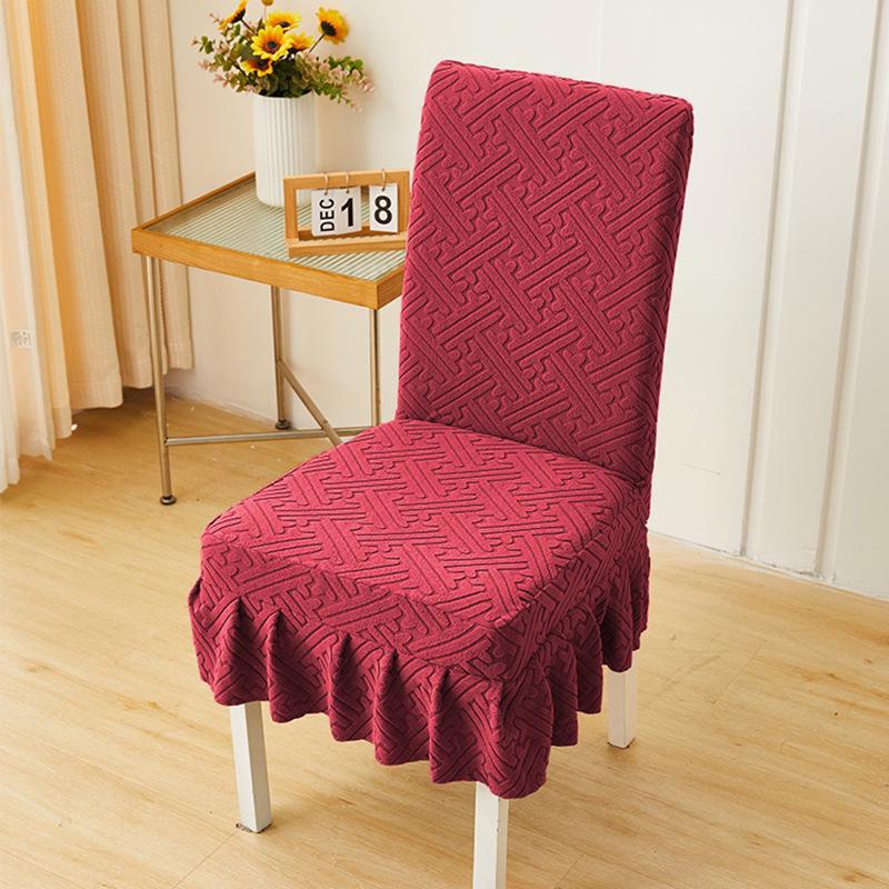 

Потовщений жакардовий еластичний чохол для обіднього стільця - сучасний цільний дизайн Straight Back Skirt вина червоного кольору