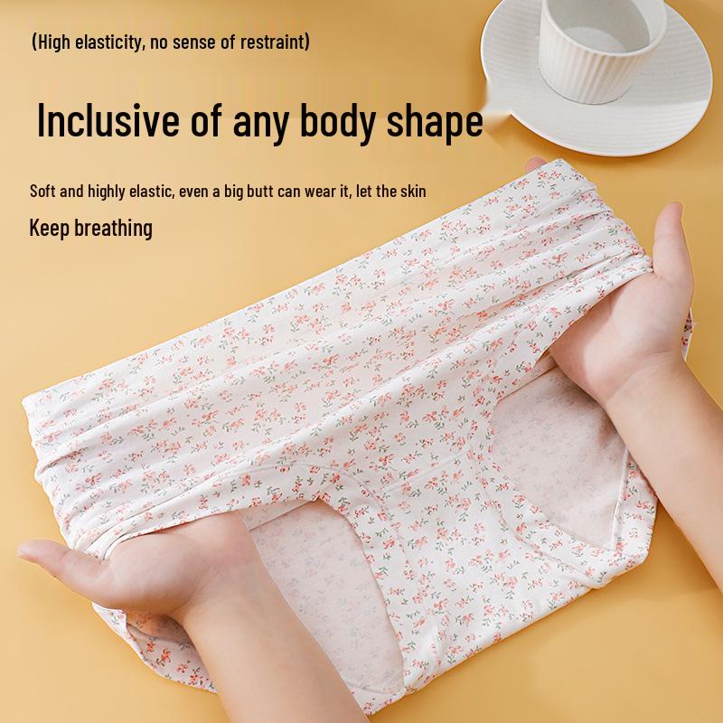 High-Waisted Floral Girl's Cotton Triangle Briefs - Antibacterial, Breathable, Tummy Control, High-Elastic Hip-Hugging Design.